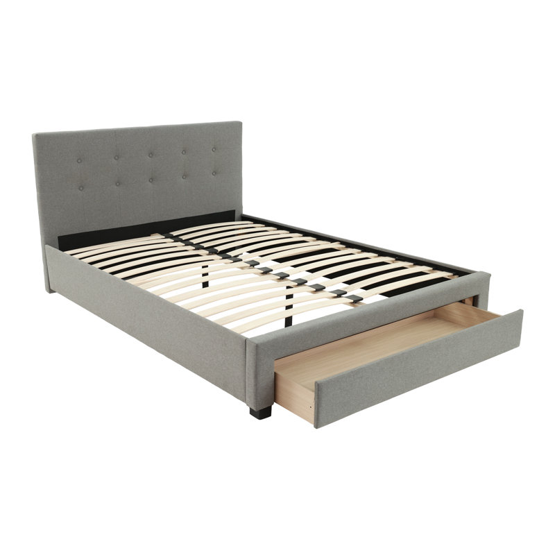 Lit tapissier avec tiroir gris, Double