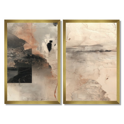 «Black and Grey Brushstroke», peinture abstraite - art mural abstrait, ensemble de 2 reproductions sur toile contemporaines noires