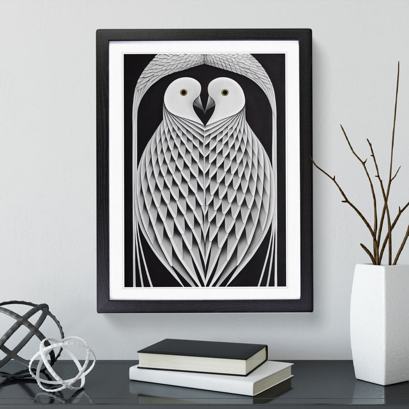 Symmetrical Birds Abstract - Single Picture Frame Print, Black Framed, 34cm H x 25cm W x 2cm D