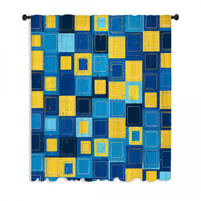 Squares Window Curtains, Abstract Blockout & Sheer Curtains - 1 Panel