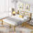 Metal Bed Frame with Headboard Heavy Duty Strong Steel Slat Support Platform Queen Size Bed No Box Spring Needed, Easy Assembly, Gold-1553932593-1610027483