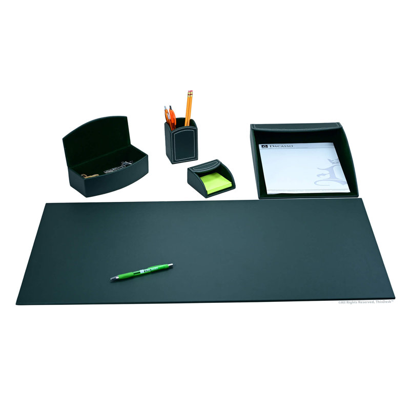 Ensemble de rangement de bureau en cuir bleu marine, Vert forêt