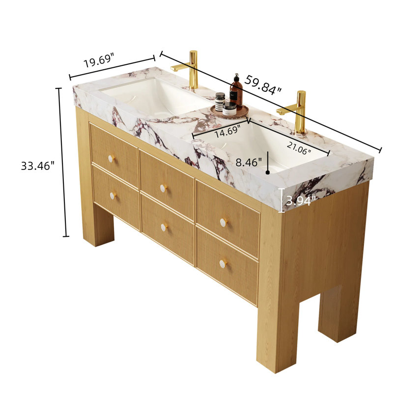 Ensemble de meuble-lavabo autoportant avec 2 lavabos en céramique Lucca