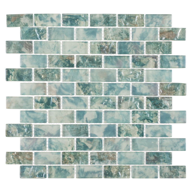 Zalo 1" x 2" Glass Brick Joint Mosaic Wall Tile, Celest
