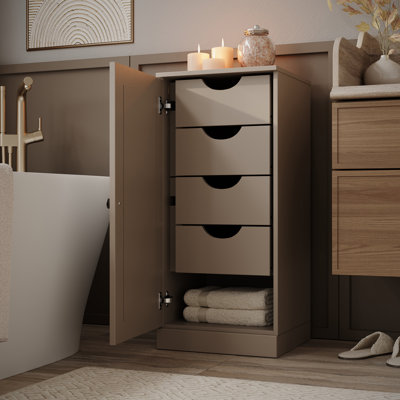 100% Solid Wood Bathroom Storage Cabinet, Raised Panel Door, 4 Drawers, Adjustable Shelves, 16.5" Wide, 35.75" Tall