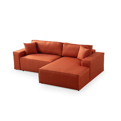 Modern Corner Sofa-Bed, Orange, 102.4 x 30.7 x 66.9 inches | Beech Wood & Chipboard Frame, 100% Polyester Fabric | Slide Mechanism, Soft Grey Foam & Silicone Back Cushion | Stylish and Functional for Any Living Space