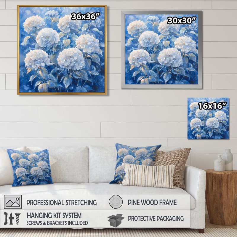 Hortensias dans le jardin d'hiver - hydrangées, art mural, H 16 po x l 16 po, Reproduction encadrée d'une seule photo