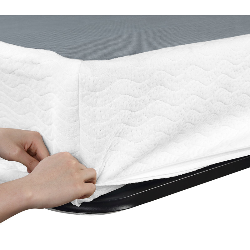 Twin-Size Mattress Foundation With Black Metal Frame & Textured Cover, 8.5" High, 12 Support, Easy Setup, 350Lb Weight Limit, Bedroom Principal Ingredient Twin Base Fabric Cover And Frame, Elevation,