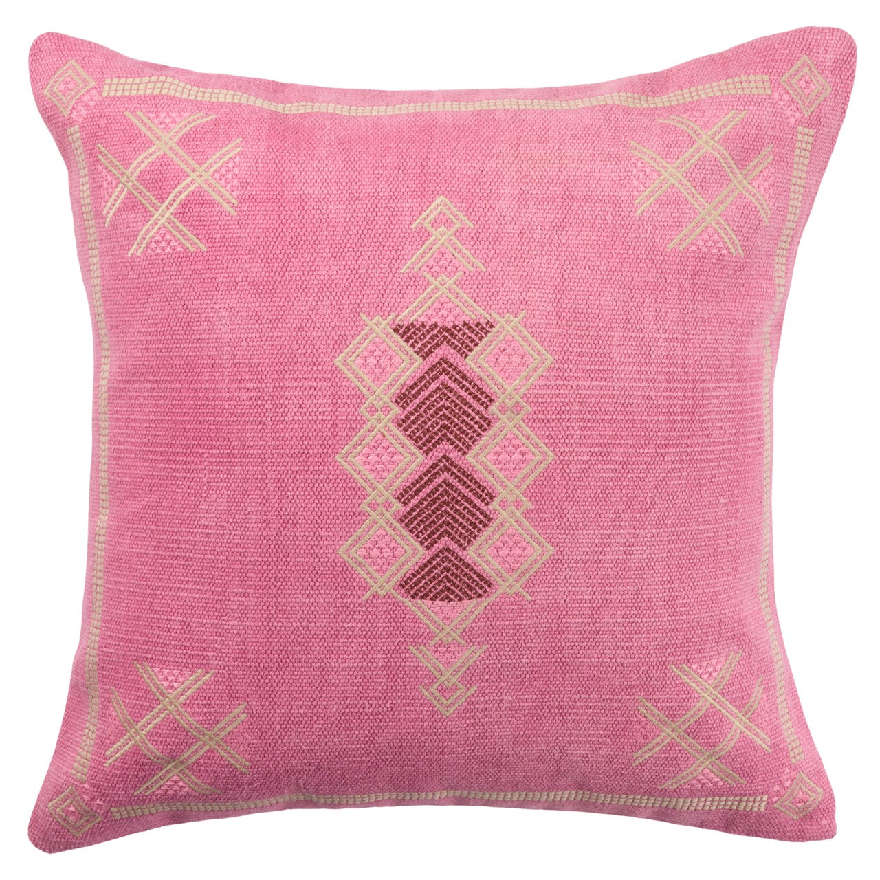 Mikes 100% Wool Throw Square Pillow, Pink/Tan, No Fill