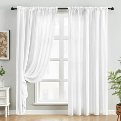  White Non-See-Through Privacy Sheer Curtains Window Drapes Semi-sheer Curtain Panel Set, Light Filtering, 52" W x 84" L (Set of 2)