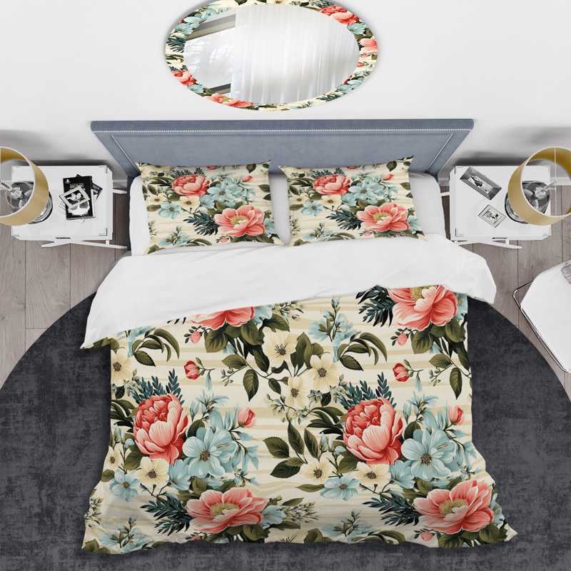 Literie Serade Beauty, Housse de couette pour grand lit et 2 taies décor