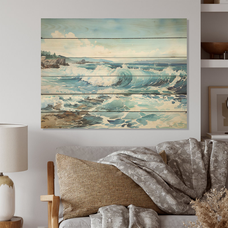 Oceans Infinity Dreamscape I - Minimalism Wood Wall Art On Natural Pine Wood, 30" H x 40" W