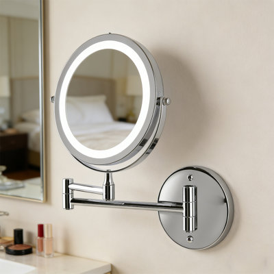 Wall Mounted Makeup Mirror With Light，1X/10X Magnifying Mirror，360° Rotation，Extendable Arm