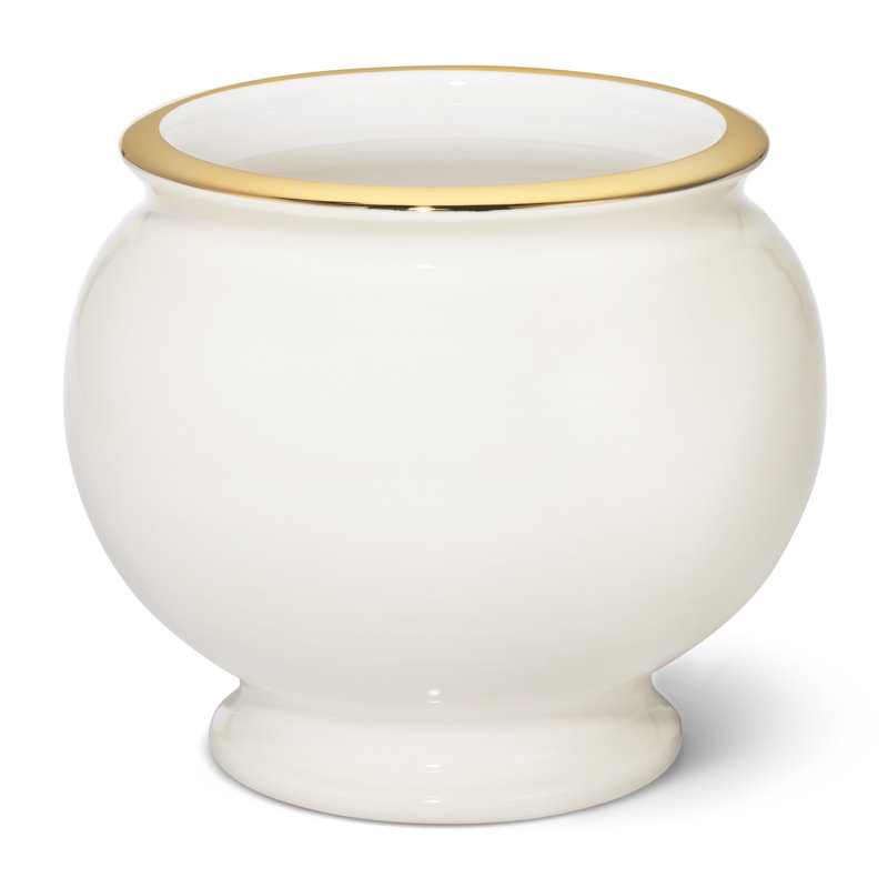 Cream Ceramic Urn Planter with Gold Accents