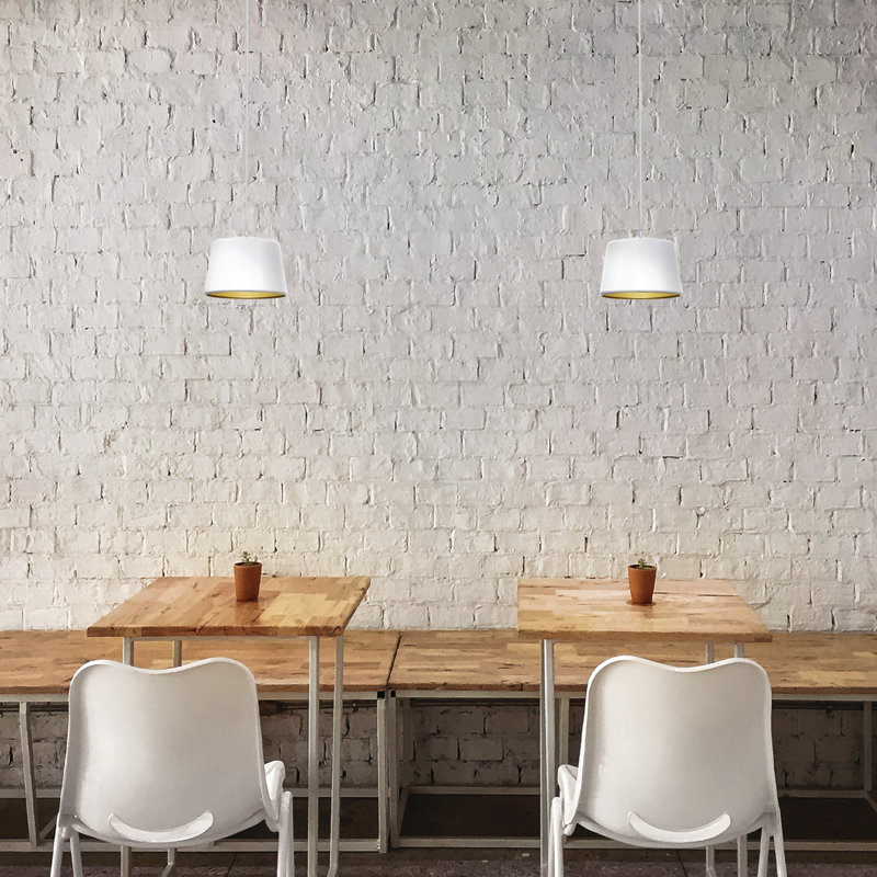 Luminaire suspendu 1 lumière Pillbox, Blanc, Blanc / doré, Non
