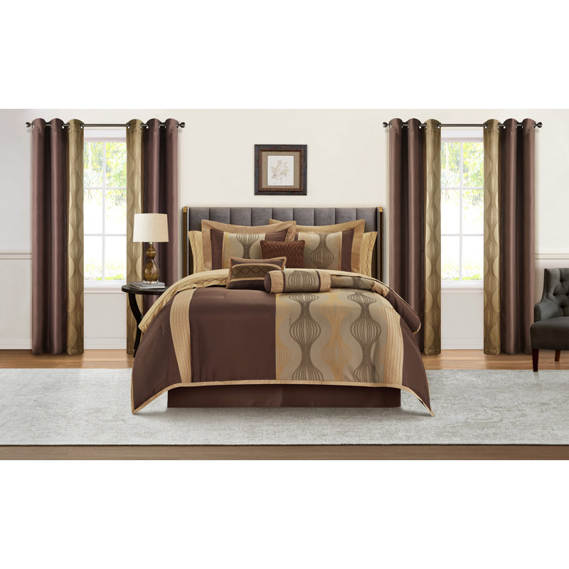 Ensemble d'édredon en microfibre 15 pièces Kath, Édredon grand + 14 pièces supplémentaires, Brun