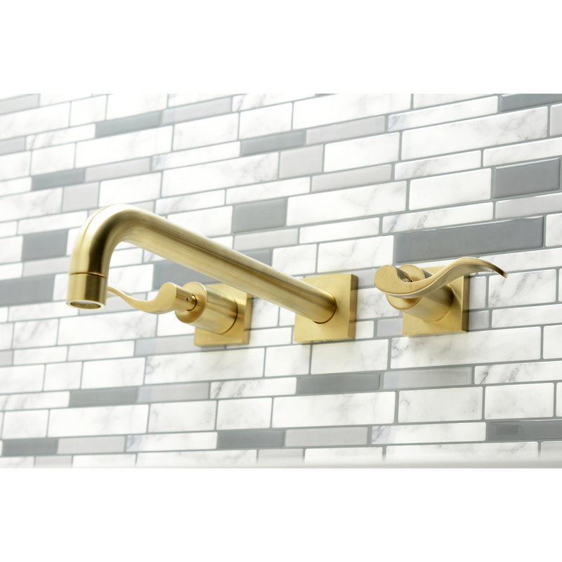 Kingston Brass NuWave Two-Handle 3-Hole Wall Mount Roman Tub Faucet, Brushed Brass