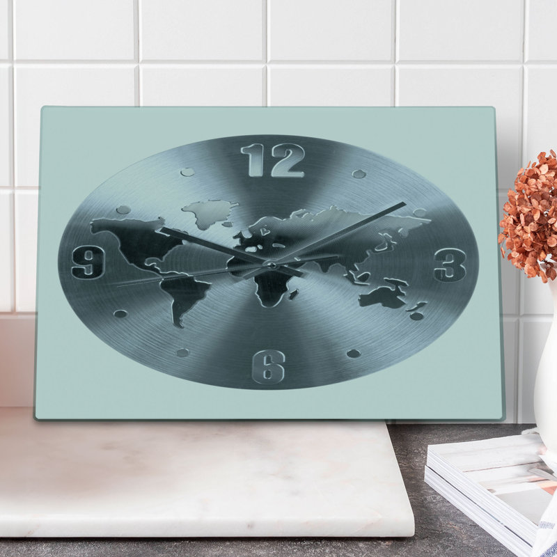 Ambesonne Grey Cutting Board Large Size World Map Clock Pattern Blue Grey