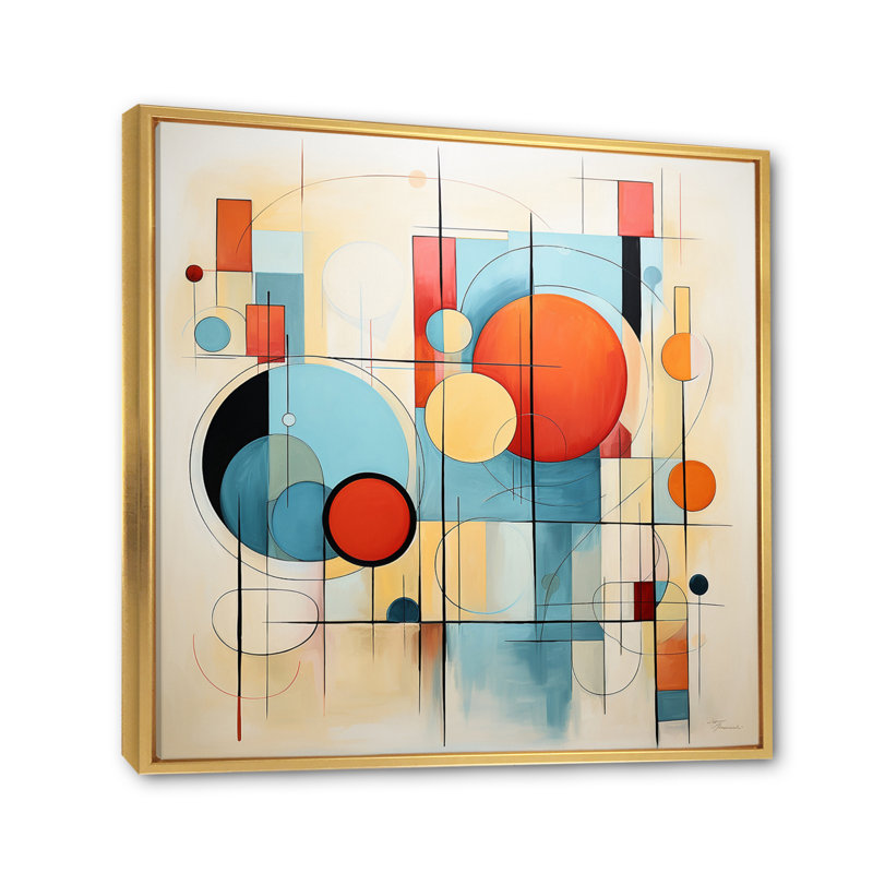 Colourful Mid Century Dynamic Duality I - Mid-Century Wall Decor, H 30 po x l 30 po x P 1 po, Cadre flottant doré