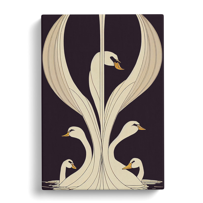 Art Nouveau Swan - Wrapped Canvas Print, 50cm H x 35cm W x 3cm D