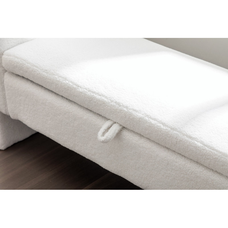 Banc de maquillage en velours, Velours blanc, 24.6" H x 53.1" W x 17.7" D