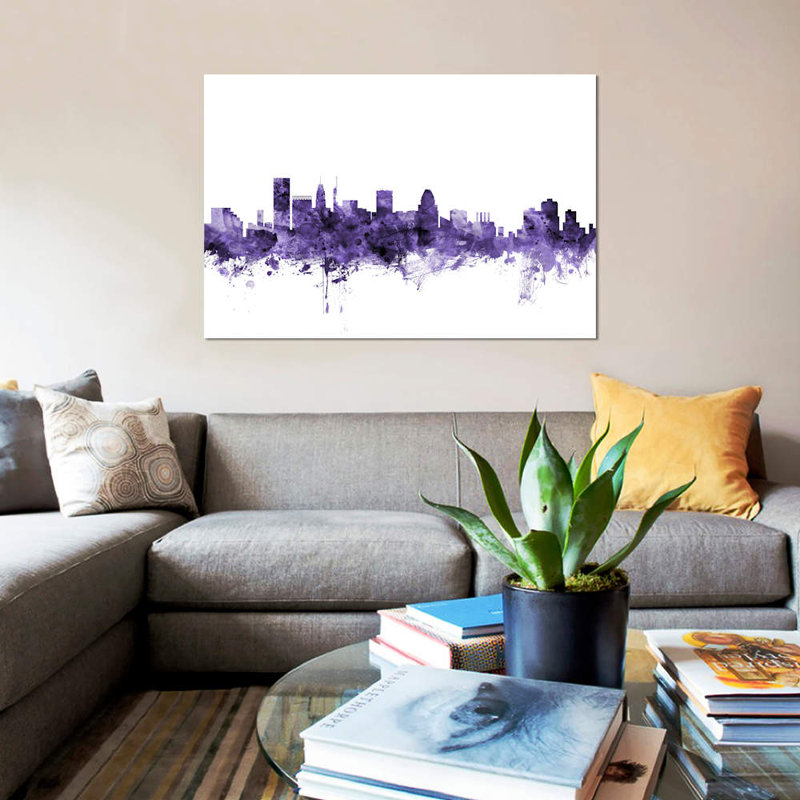 «Baltimore, Maryland Skyline» par Michael Tompsett, impression sur toile tendue, 12 po x 18 po x 1,5 po, Pas de tapis