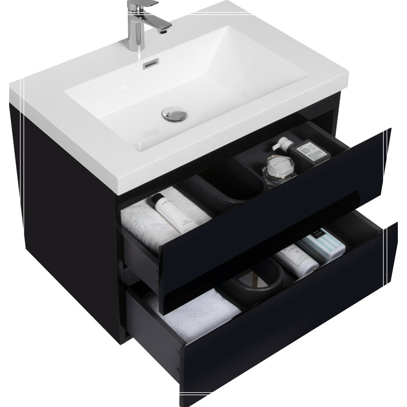 Meuble-lavabo mural 30 po avec lavabo, meuble-lavabo mural moderne, Noir, noir, noir, noir