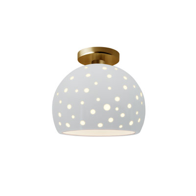 Globe perforé semi-encastré - Blanc brillant - Laiton brossé - l 10 po x H 9 po - DEL dédiée