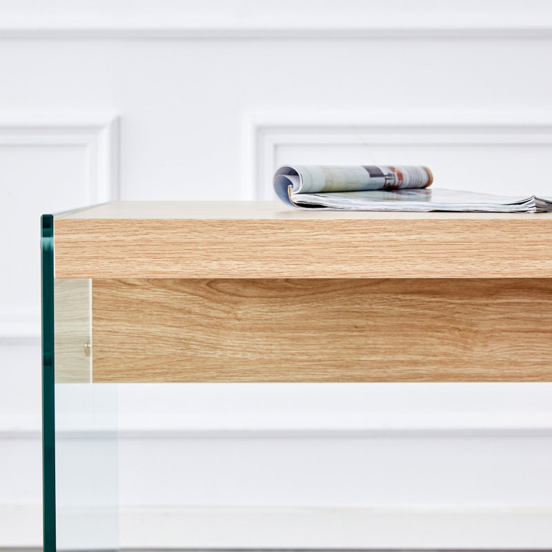 Table basse en MDF Aden avec pieds en verre trempé, Bois naturel