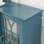 Meuble télé 63 po bleu turquoise - Grand espace de rangement, 4 portes avec 6 tablettes réglables, poignées rétro, style classique, finition lisse.