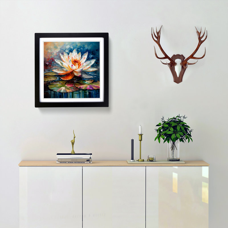 Water Lily Flower Abstract Art - Framed Print, Black