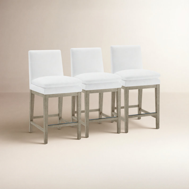 Bethea Upholstered Counter Stool (Set of 3), Prestige Pearl Tweed