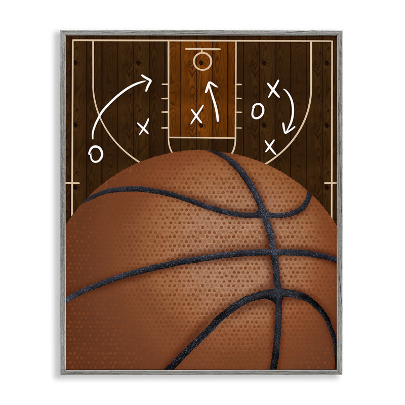 Basketball Court Tactics, giclée encadrée, design par Jennifer Stith, Giclée de ferme grise encadrée, H 20 po x l 16 po