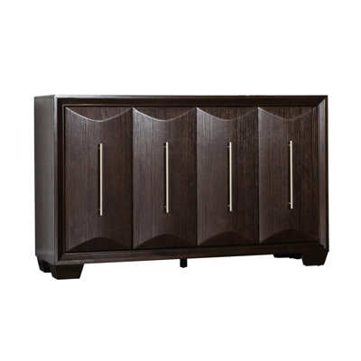 4 Doors Wooden Server With Nickel Appliance Pull Handle In Espresso