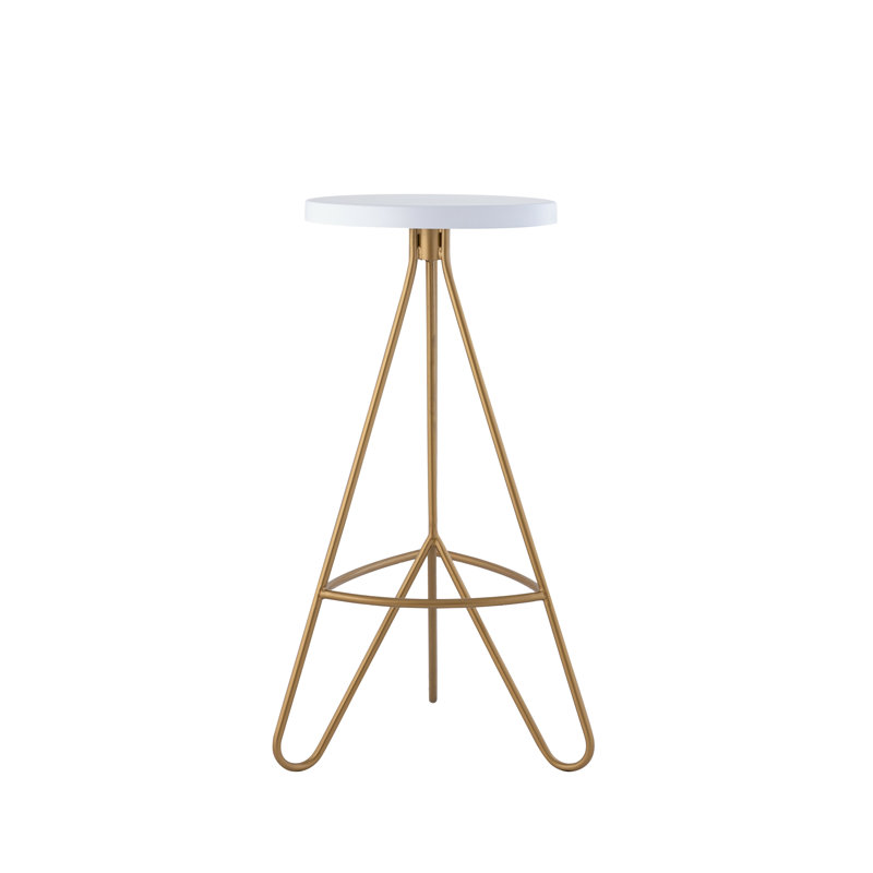 Tabouret de bar rond 30 po Trinity Modern en métal blanc et doré avec pieds en épingle à cheveux et repose-pieds intégré