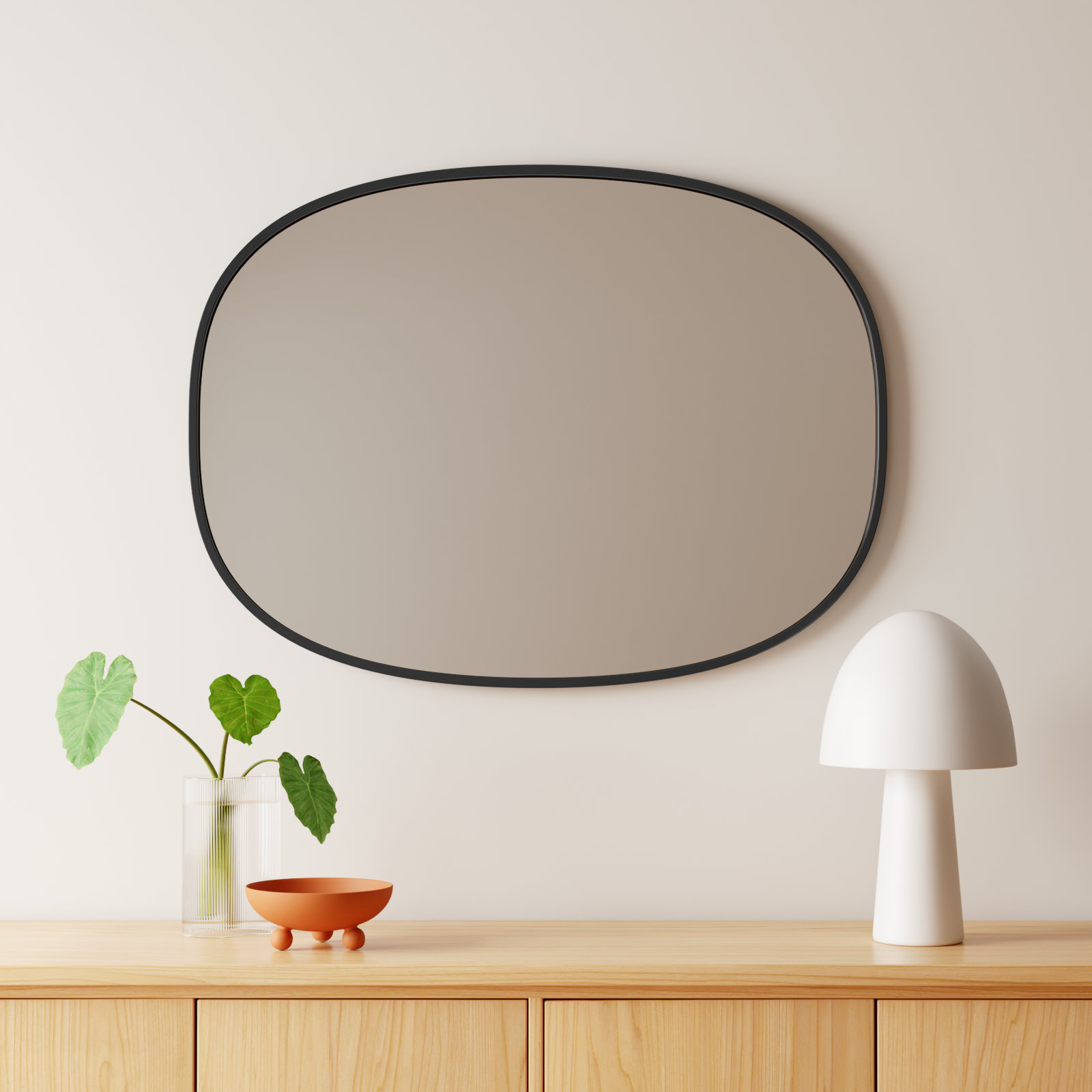 Sabine Metal Curved Oval Wall Mirror, Black, 40" x 30"