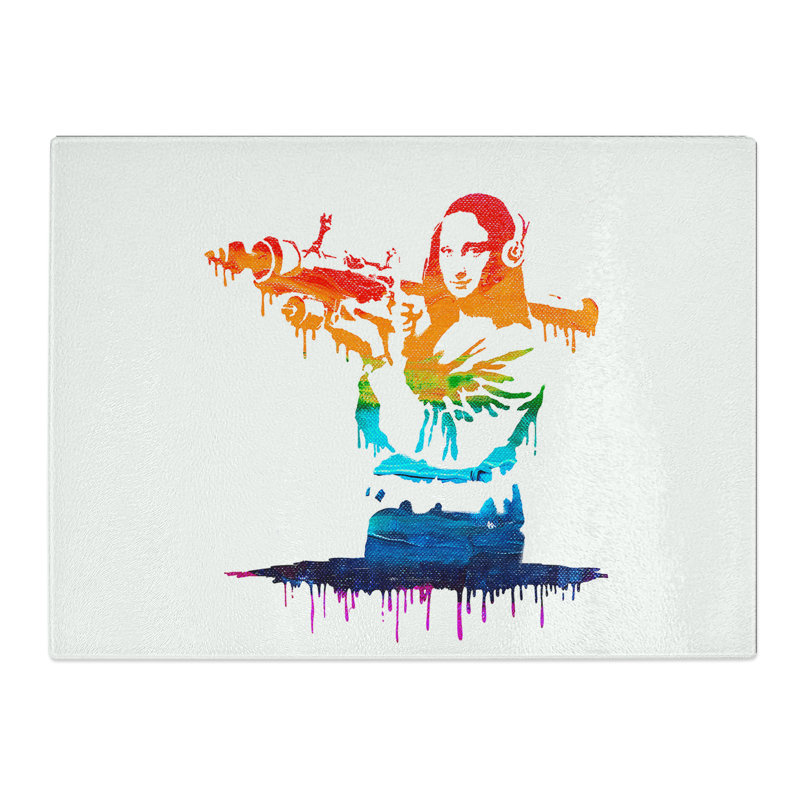 Banksy Mona Lisa Bazooka Graffiti  Glass Chopping Board