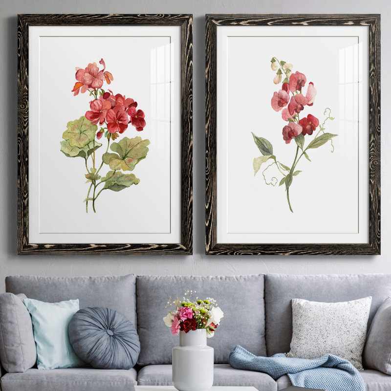 Écarlate géranium - ensemble de 2 reproductions d'art, H 31,5 po x l 47 po x P 1,5 po, H 31,5 po x l 47 po x P 1,5 po, Blanc
