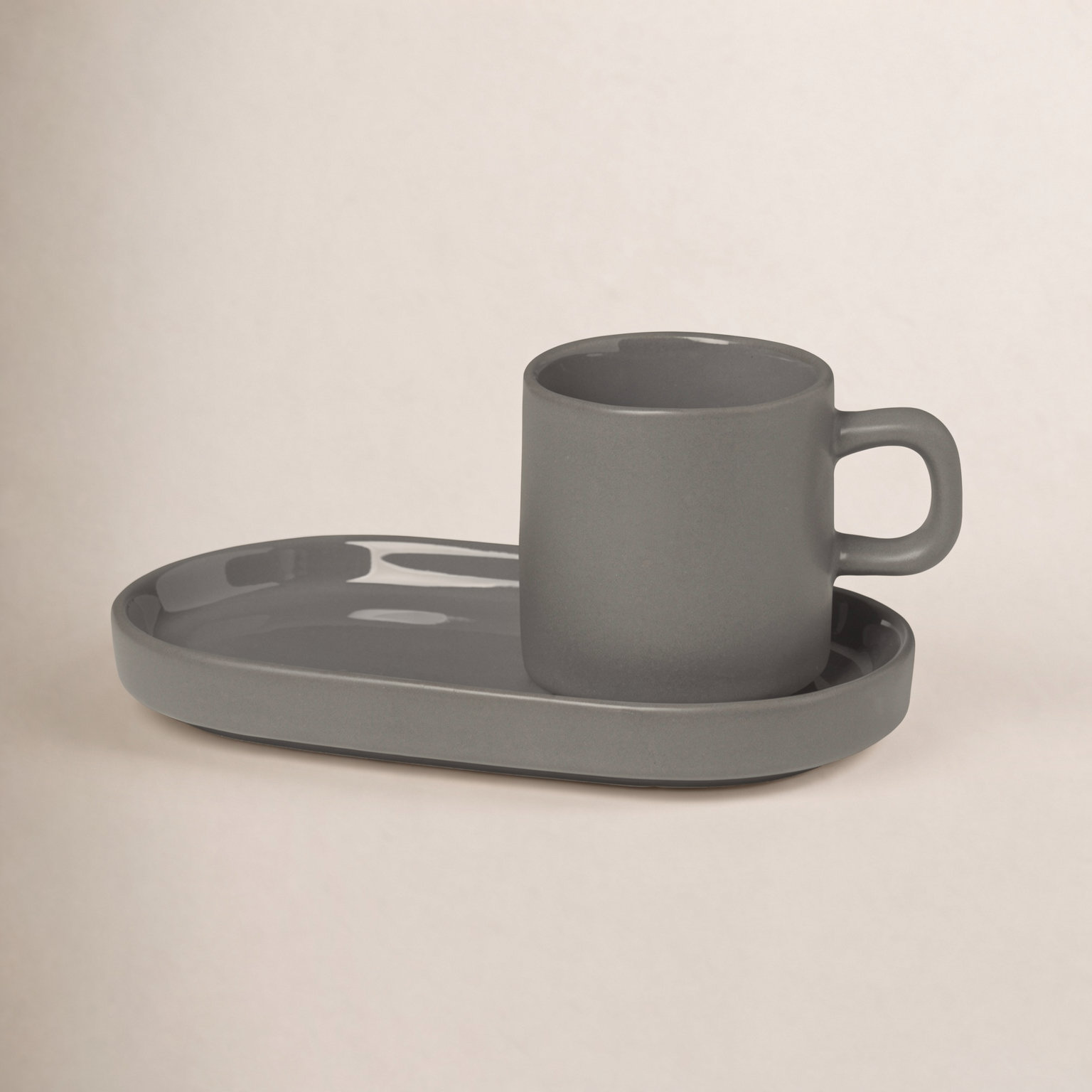 PILAR Stoneware Espresso Cup with Tray, Pewter