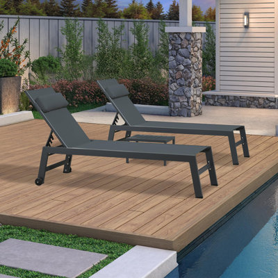 Ensemble de chaise longue de patio en aluminium 3 pièces Shiner