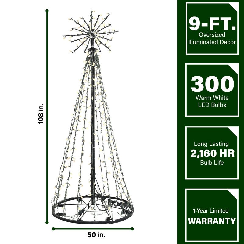 9-Ft Warm White LED Light Tree with Starburst Topper