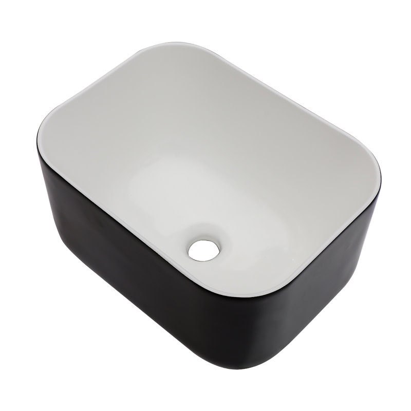 APRESSHUI 12'' Ceramic Rectangular Bathroom Sink, Black