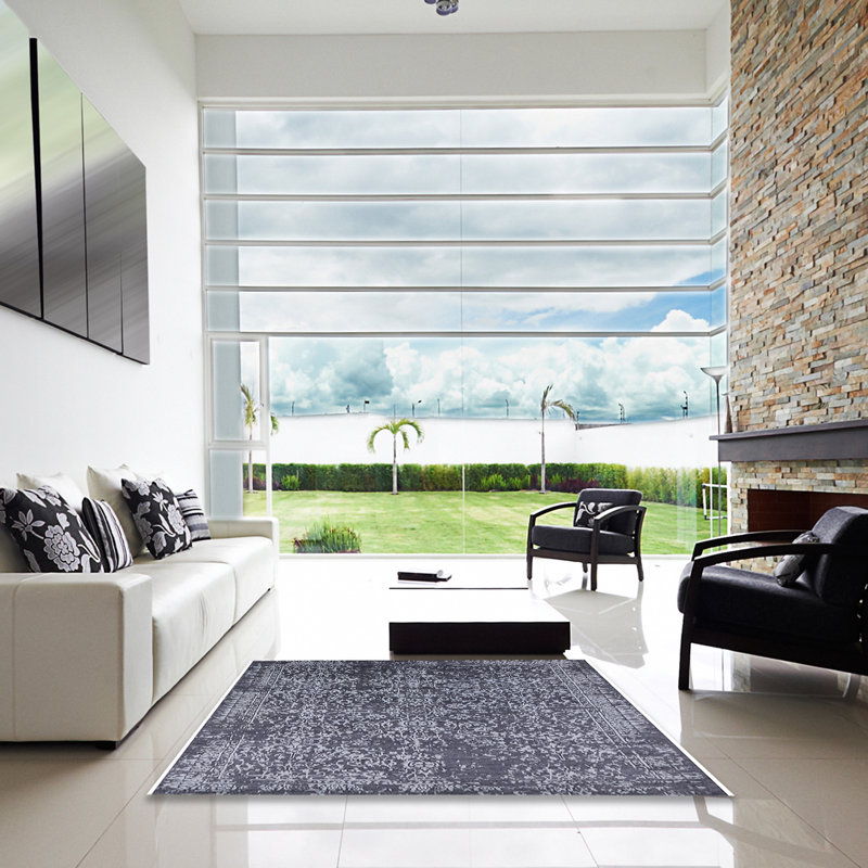 Tapis oriental blanc / gris foncé, Carré 7 pi