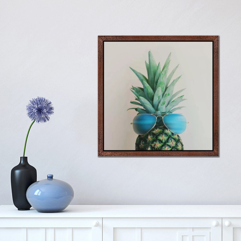 Pineapple In Paradise by Chelsea Victoria - Print on Canvas, 66.04 cm H x 66.04 cm W, Brown Framed