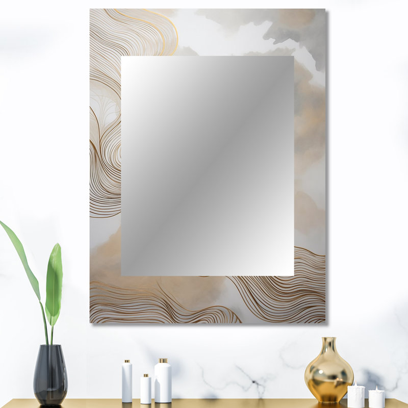 Gold And Grey Linear Expressions V - Line Art Unique Wall Mirror, Gold Mirror, Printed Metal Art, 40" x 30"