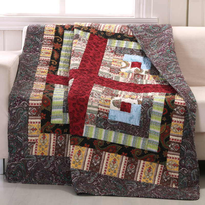 Colorado Lodge Multicolor Cotton Patchwork Reversible Throw Blanket