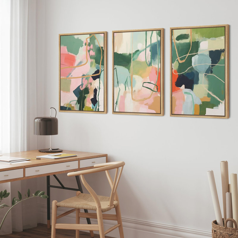 Effet de peinture abstraite grunge «Harmony in Abstraction Contemporary Geometric», 3 pièces sur toile, H 24 po x l 48 po