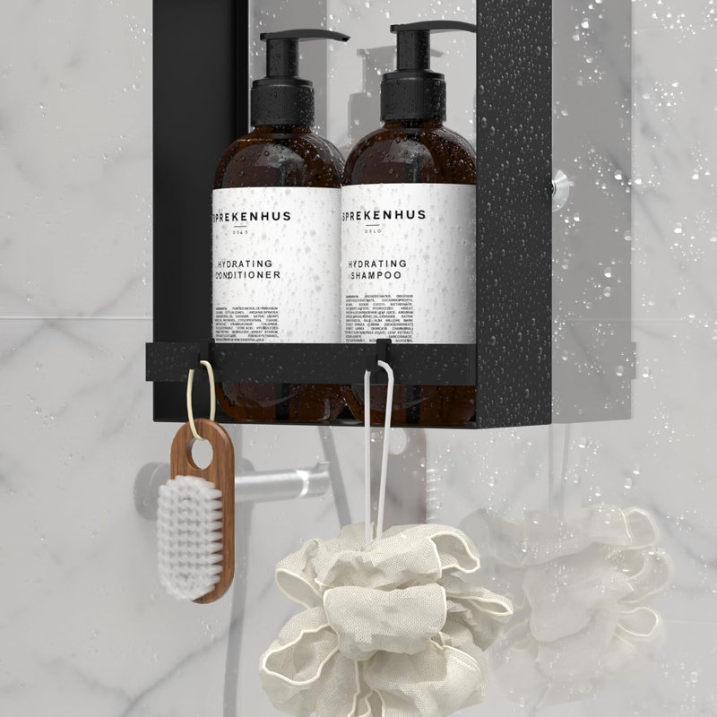 Organisateur de douche en acier inoxydable à 2 niveaux au-dessus de la porte avec 4 crochets amovibles et 2 ventouses