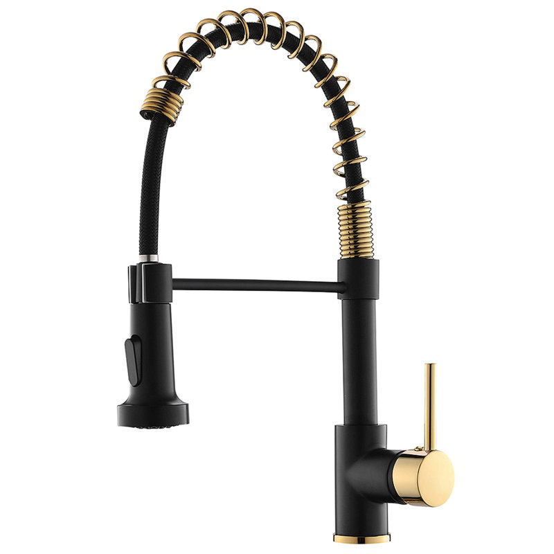 Commercial Kitchen Faucet With Pull Down Sprayer, Single Handle Single Lever Kitchen Sink Faucet, Black/Gold