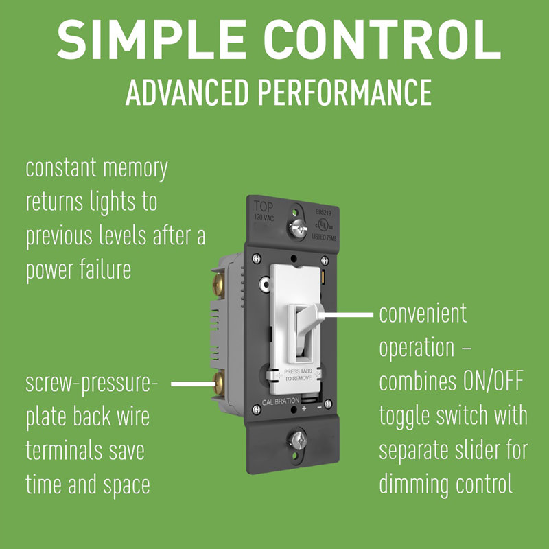 Trademaster 700W Tru Universal Toggle Slide Single Pole/3-Way Dimmer, White